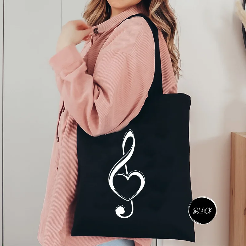 مضحك قماش حمل حقيبة للنساء حقيبة يد خمر Y2K جماليات حمل حقيبة النوتات الموسيقية مع الرموز القلب حقيبة كتف الموضة
