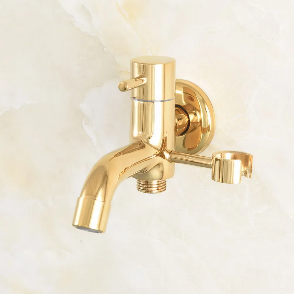 

Gold Color Brass Wall-mounted Double Using Mop Pool Sink Tap for Kitchen Bathroom Garden Single Handle Cold Water Faucet Lav514