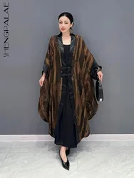 SHENGPALAE Fashion Printed Windbreak For Women V-neck Batwing Sleeve Patchwork Loose Coat Summer 2024 New Tide Overcoat 5R4485