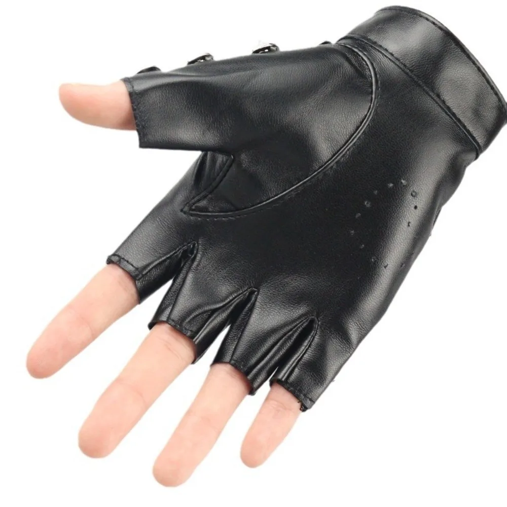 Personality Fingerless Rivet Gloves Leopard Print PU Leather Half-palm Gloves Y2K Gothic Patent Leather Gloves Disco Dancing