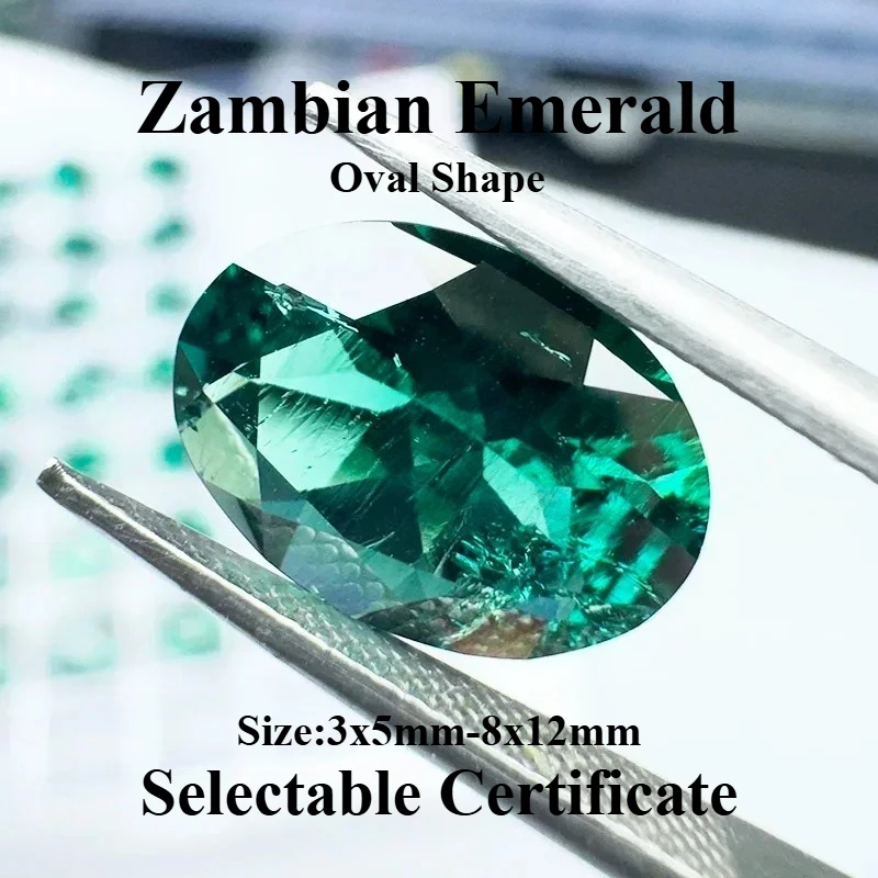 Lab Grown Zambian Emerald Oval Cut Charms Gemstone for DIY Jewelry Ring Necklace Earrings Main Materials Selectable Certificate