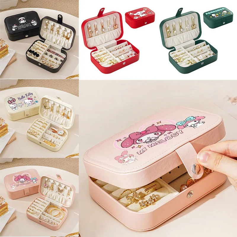 

Hello Kitty PU коробка для хранения ювелирных изделий для путешествий, дома, браслет, серьги, витрина для хранения для женщин, кольцо, ювелирные изделия, портативный органайзер