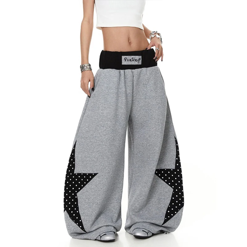 Y2K Hip Hop Quick Dry Trousers Women's Summer Big Star Graphic Print Loose Wide Leg Streetwear New York Letter Casual Long Pants