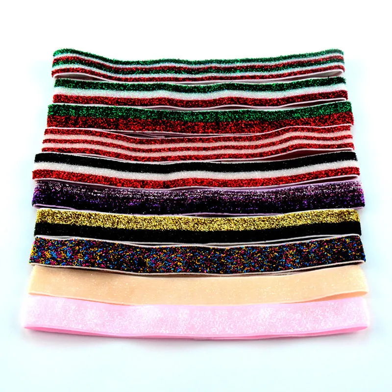 

300 Pcs Wholesale Kids Silver Light Stretch Headband Accessories Glitter Headband Stretch Scrunchie 26 Colors