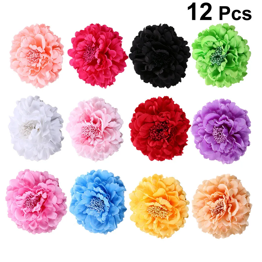 

12Pcs Flower Hair Clips Cloth Peony Elegant Barrettes Durable Hair Claws for Women Girls Weddings Parties Women Barretes