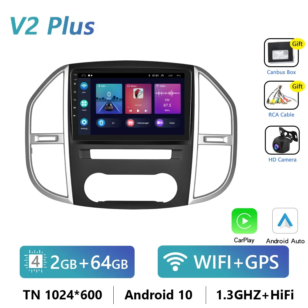 Podofo 4G Carplay Android Autoradio Voor Mercedes Benz Vito 3 W447 2014-2021 Multimediaspeler Gps Navigatie 2-Din Dsp Head Unit