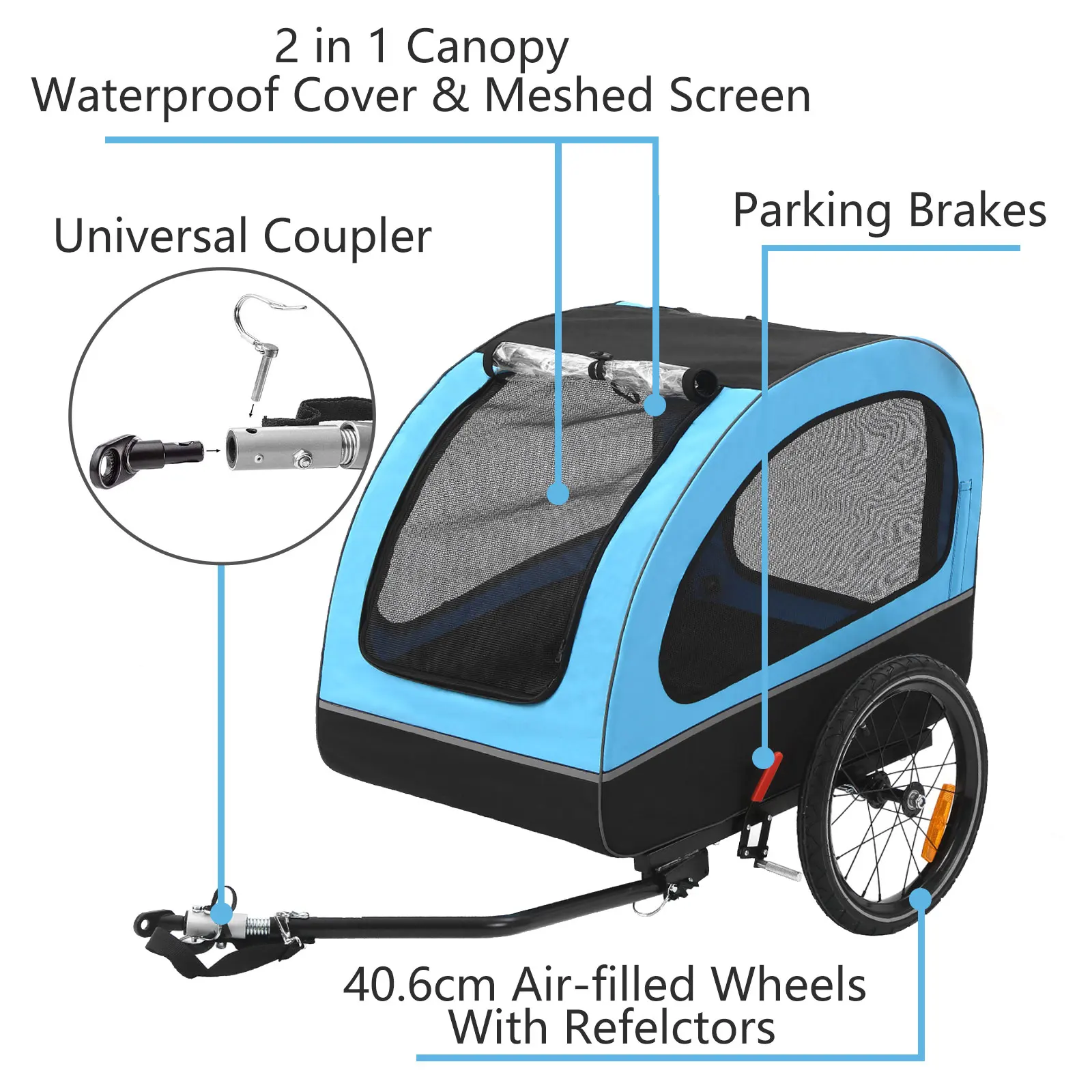 Fiximaster Dog Pets Bicycle Trailer Breathable Dog Buggy for Bicycle Travel Suitable for Small and Medium Pets Up to 40kg