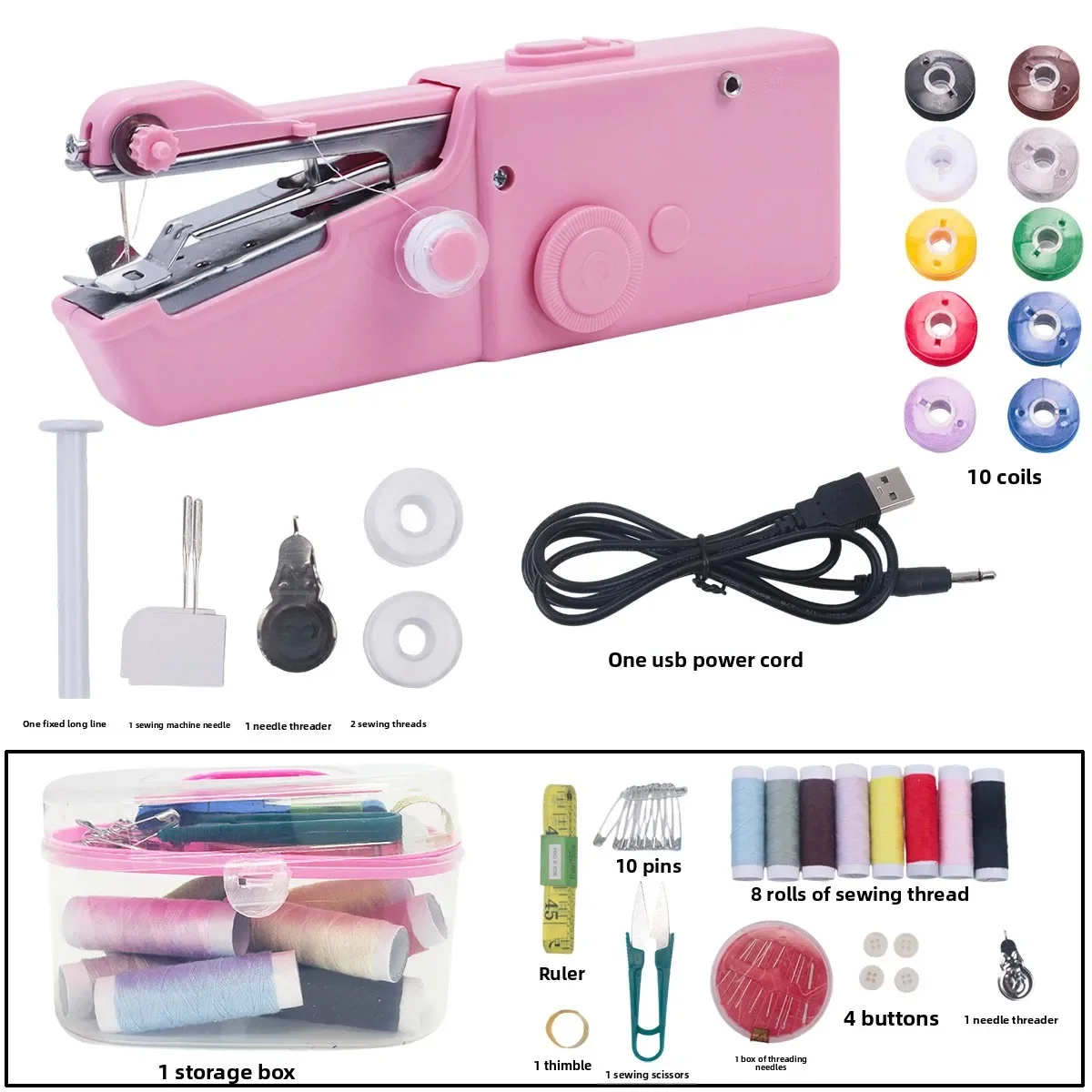 

Мини-швейная машина, портативная электрическая для домашнего использования, небольшое компактное швейное устройство