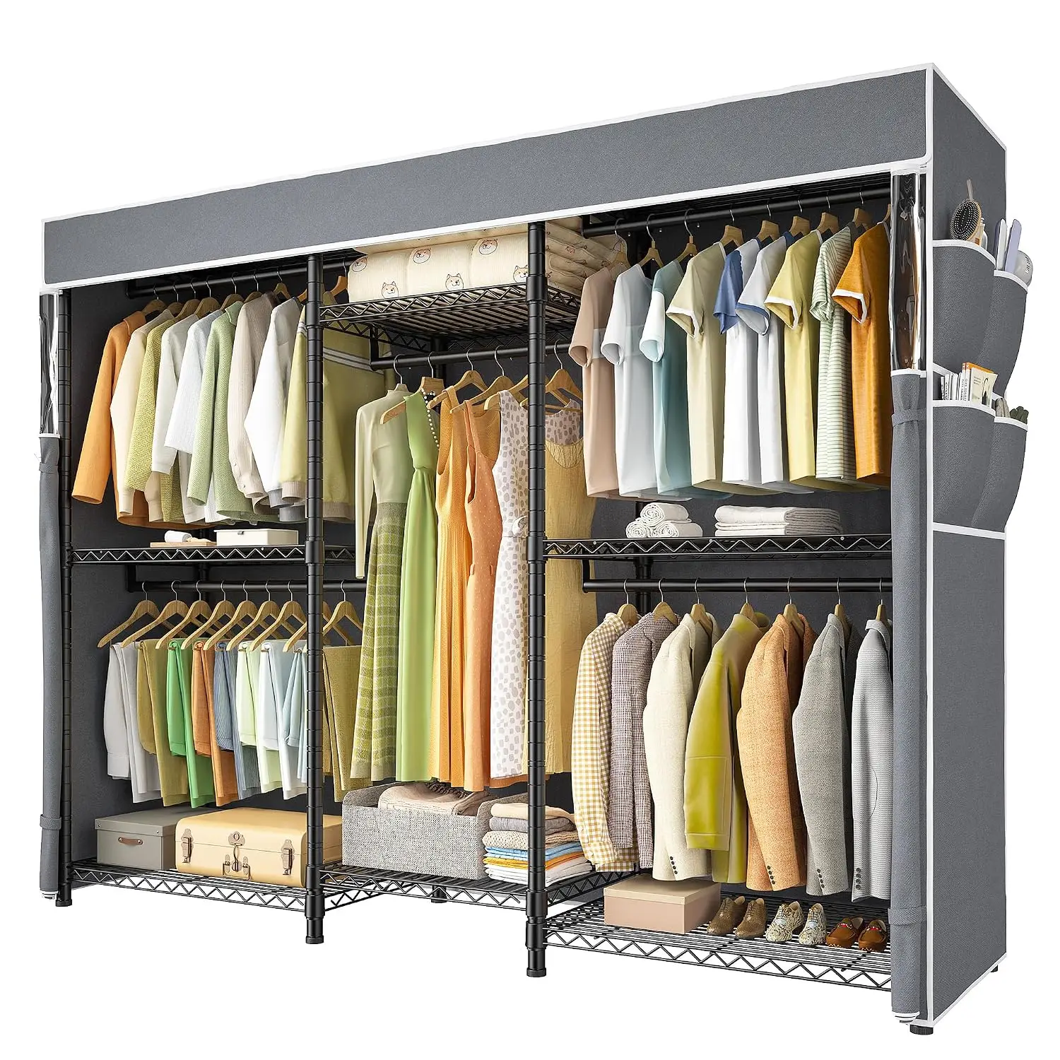 Heavy Duty Clothes Rack with Cover 1100LBS Capacity Sturdy Steel, Customized