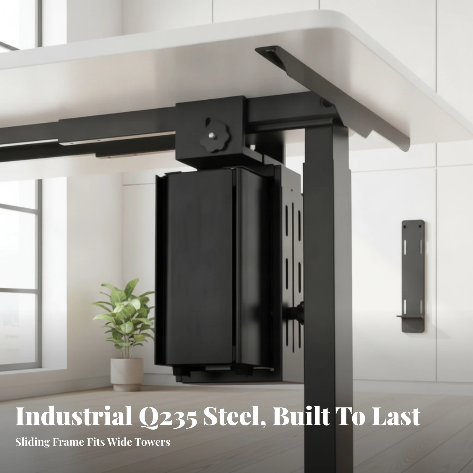 Suspended Computer Case Holder Ventilated Under-Desk Computer Chassis Mount Enclosed Steel Computer Processor Holder with Bottom