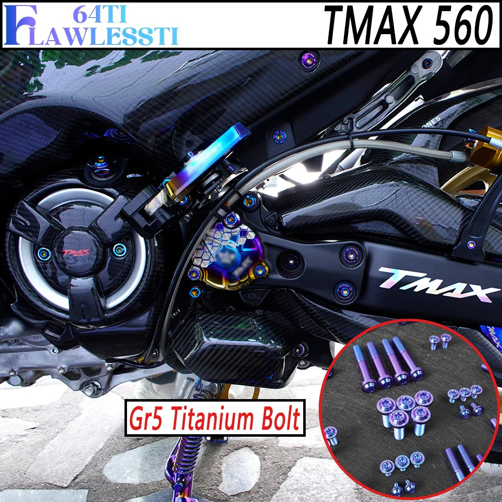 FLAWLESSTI Gr5 Titanium Bolt Windshield Handle Bar Mirror Lever Front Fork Fender Bolt For Yamaha Tmax 560 530 2015-2024