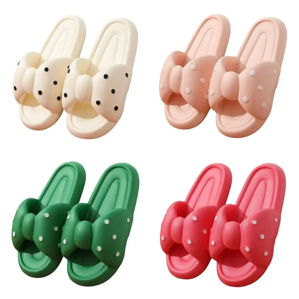 البولكا نقطة الشريحة النعال النساء الحلو المضادة للانزلاق Bowknot النعال منزل حذاء مسطح مفتوح الأصابع سميكة سوليد النعال الإناث #6