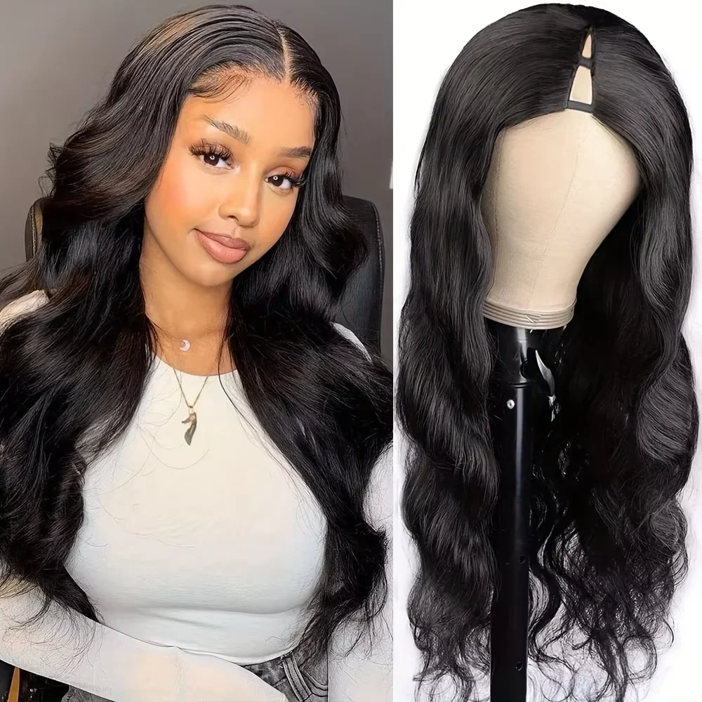 

Natural Color V Part Body Wave Full Machine Brazilian Human Hair Wigs Remy Hair 200% Density No Leave Out Upgrade