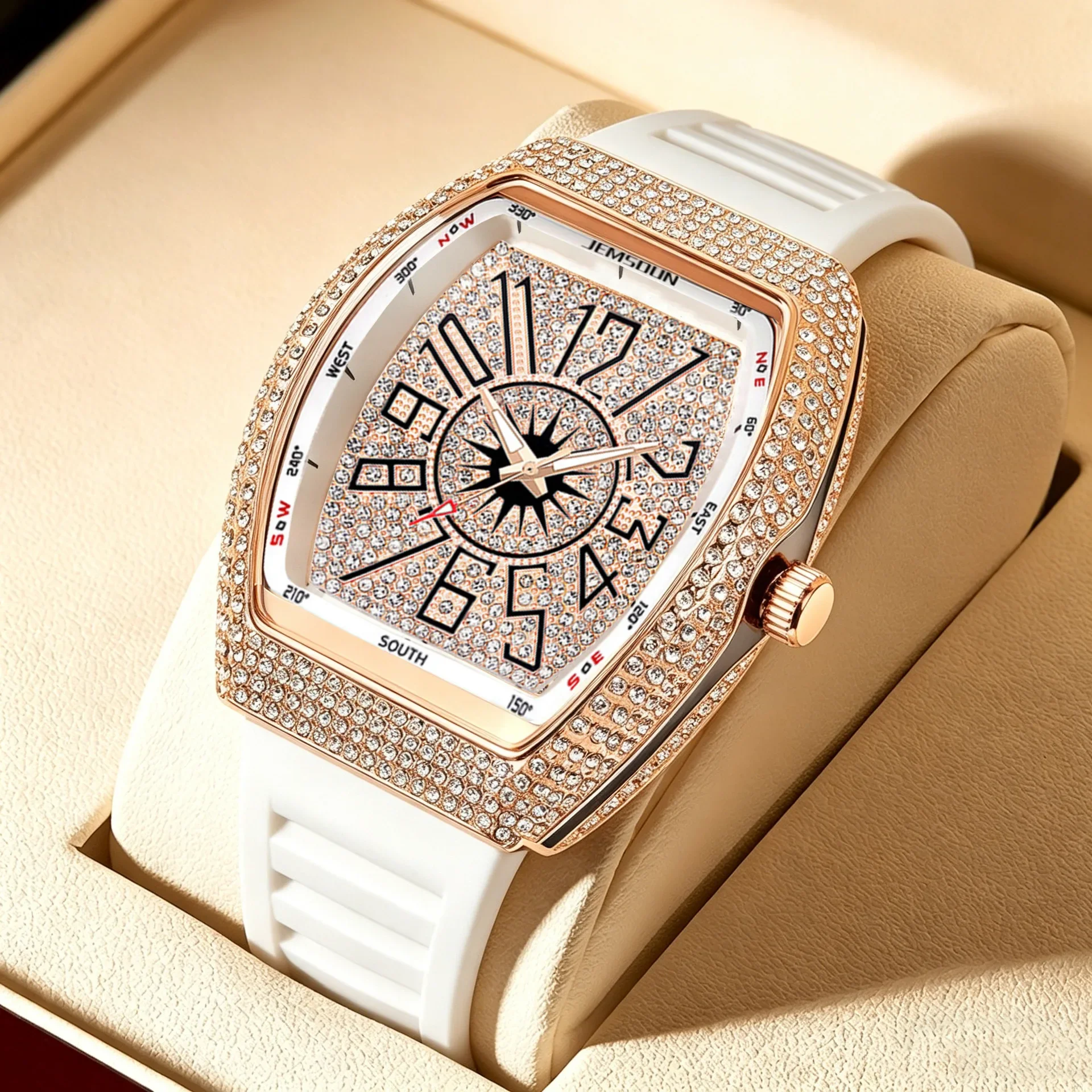 New Hot Selling Tonneau Watches for Men Full Diamond Hip Hop Iced Out Bling Quartz Watch Clock Jewelry Relogios Masculino