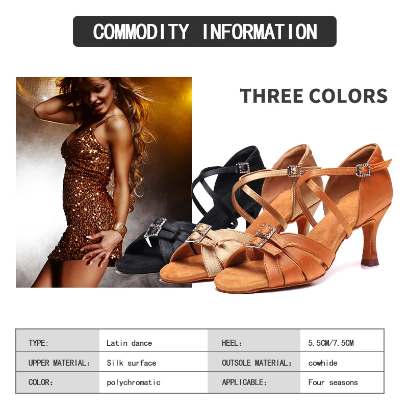 Latin Dance Shoes Women Sandals Ballroom Soft Bottom Dance Shoes Ladies Professional Latin Dance Shoes High Heeled 5.5cm/7.5cm