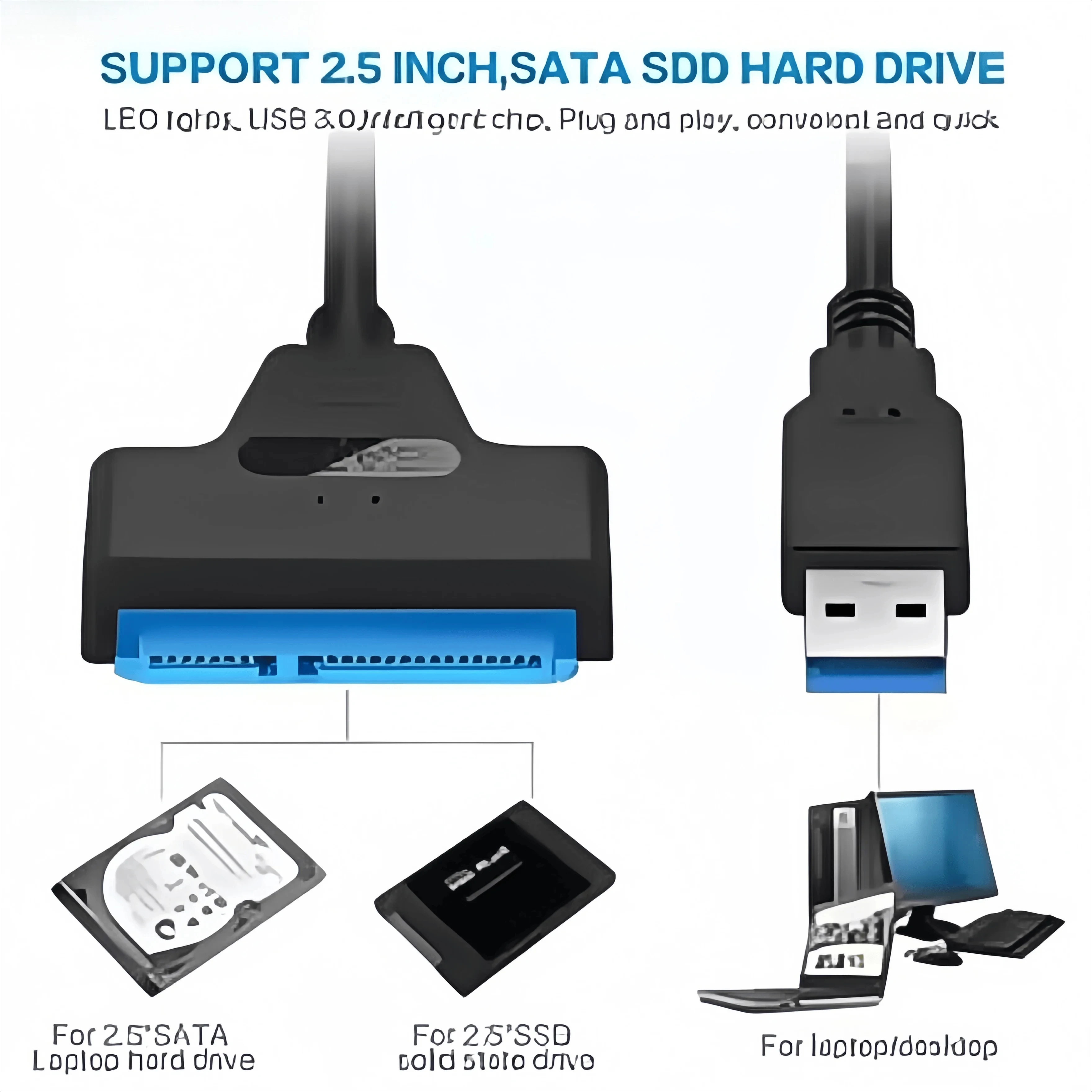 USB 30 to SATA III Adapter Cable 6Gbps 25 Inch HDD SSD Hard Drive Converter with 22Pin Connector Plug Play for Laptop Desktop PC