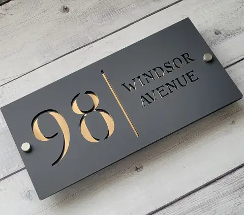 Matte Black & Mirror Gold Acrylic Plaque Address Sign for Residential House Nameplate Personalized Custom Laser Engraving