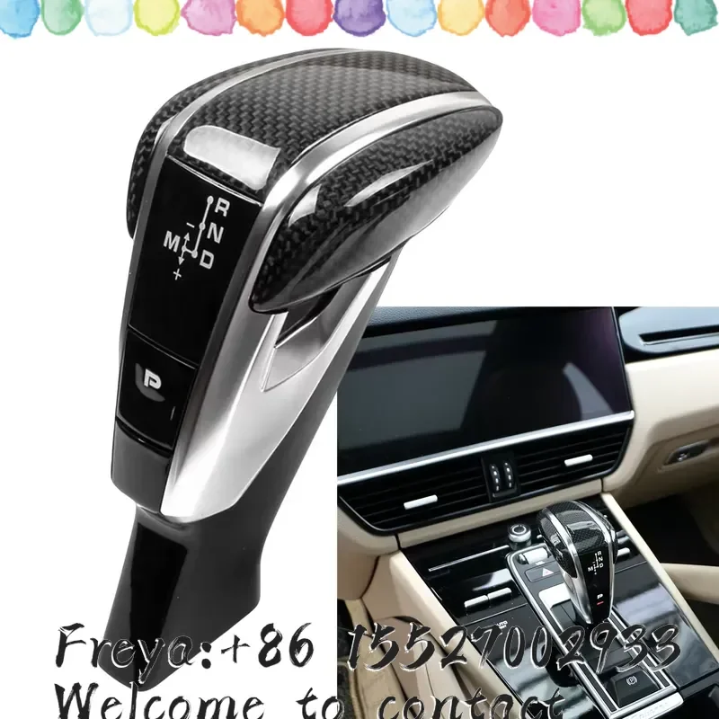 Carbon Fiber / Leather Interior Shifter Gear Shift Knob Lever Kit For Cayenne 2018-2023