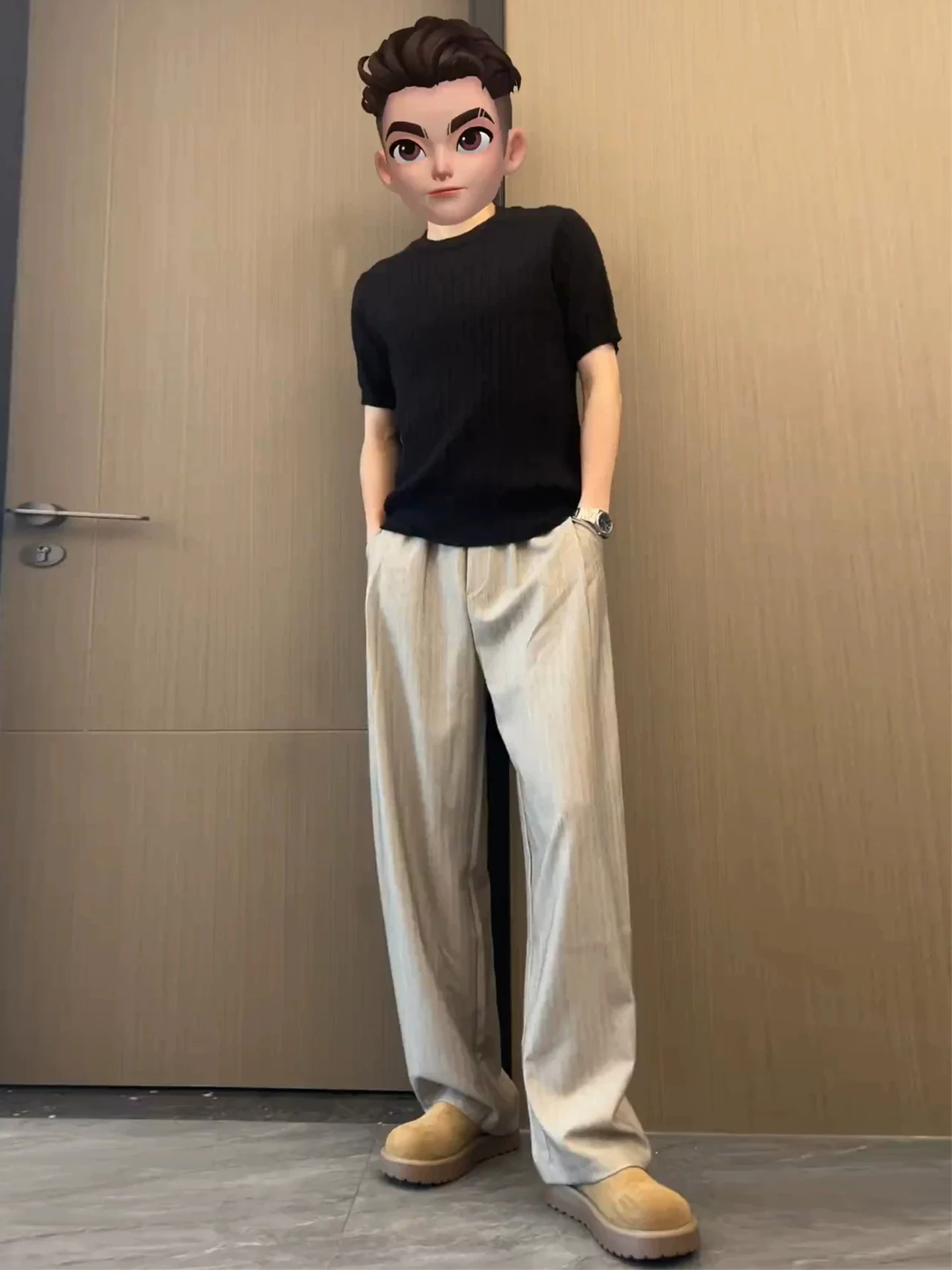 Light Khaki Vertical Striped Men's Summer Thin Loose Casual Pants Drapey Wide Leg Pants Comfortable Lightweight Trousers
