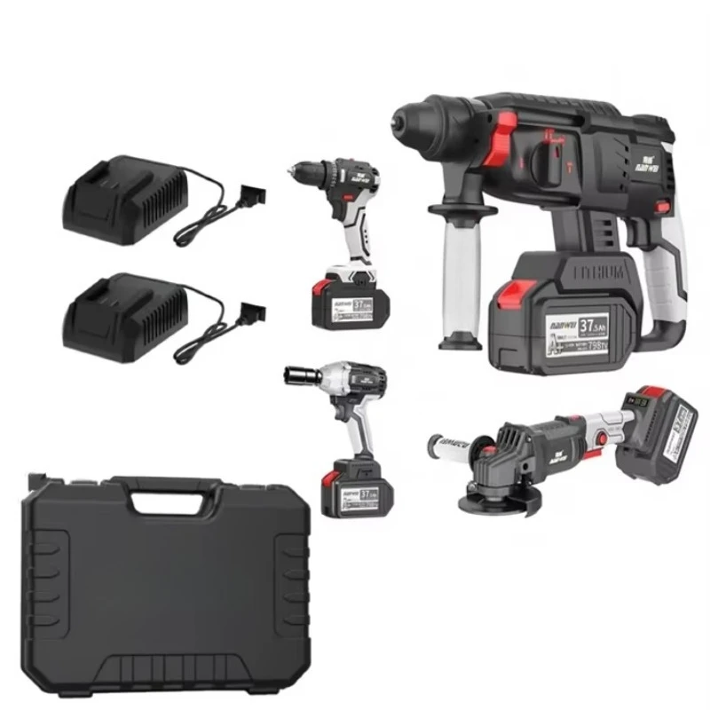 

NANWEI Power Drills Kit 21v Portable Cordless Angle Grinder Electric Hammer Lithium Electric Tool 4-piece Set