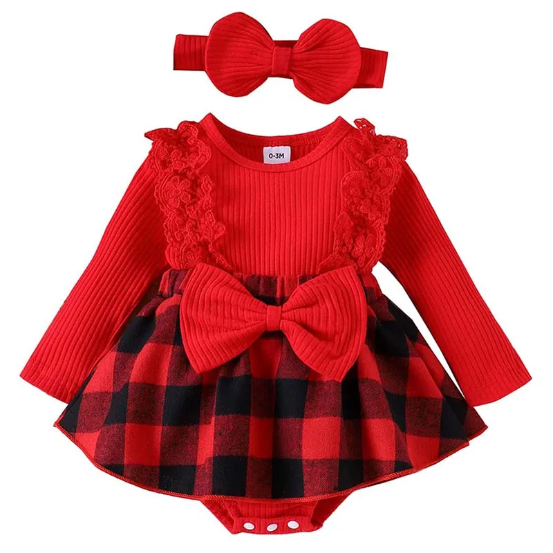 

Christmas Baby Costume 0 to 12 Months Baby Girls Long Sleeves Red Ruffles Dress+ Headband Babies Christmas Dress Newborn Clothes