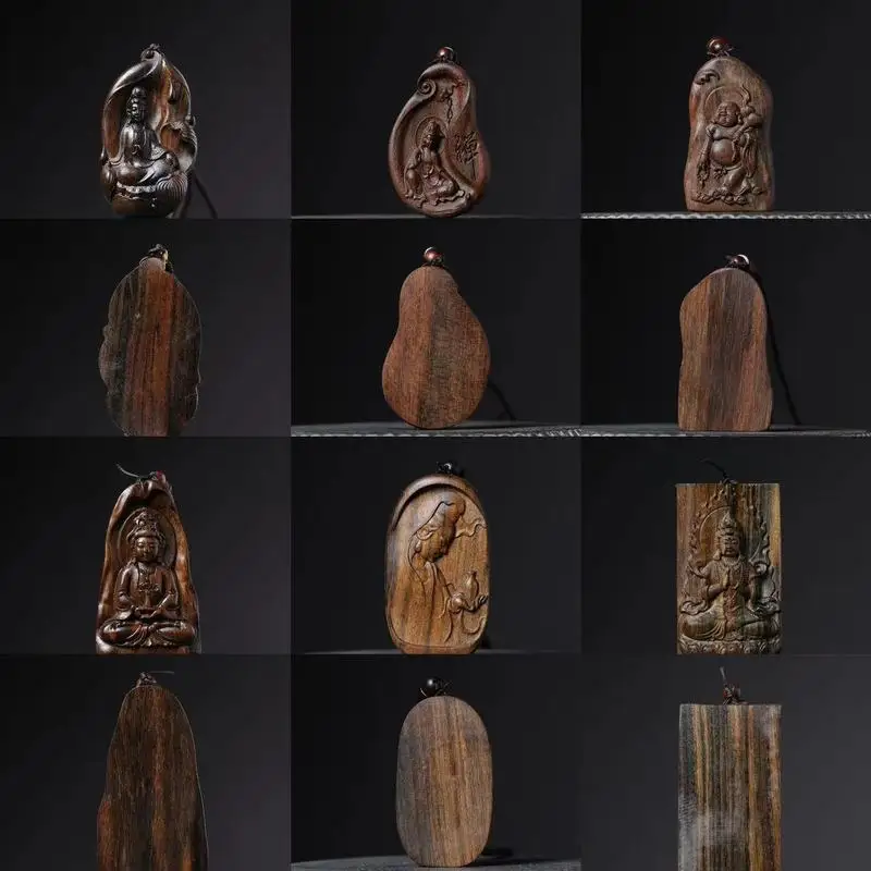 Agarwood wood carving, 46-shaped portable pendant, wooden carved craft, car hanging ornament