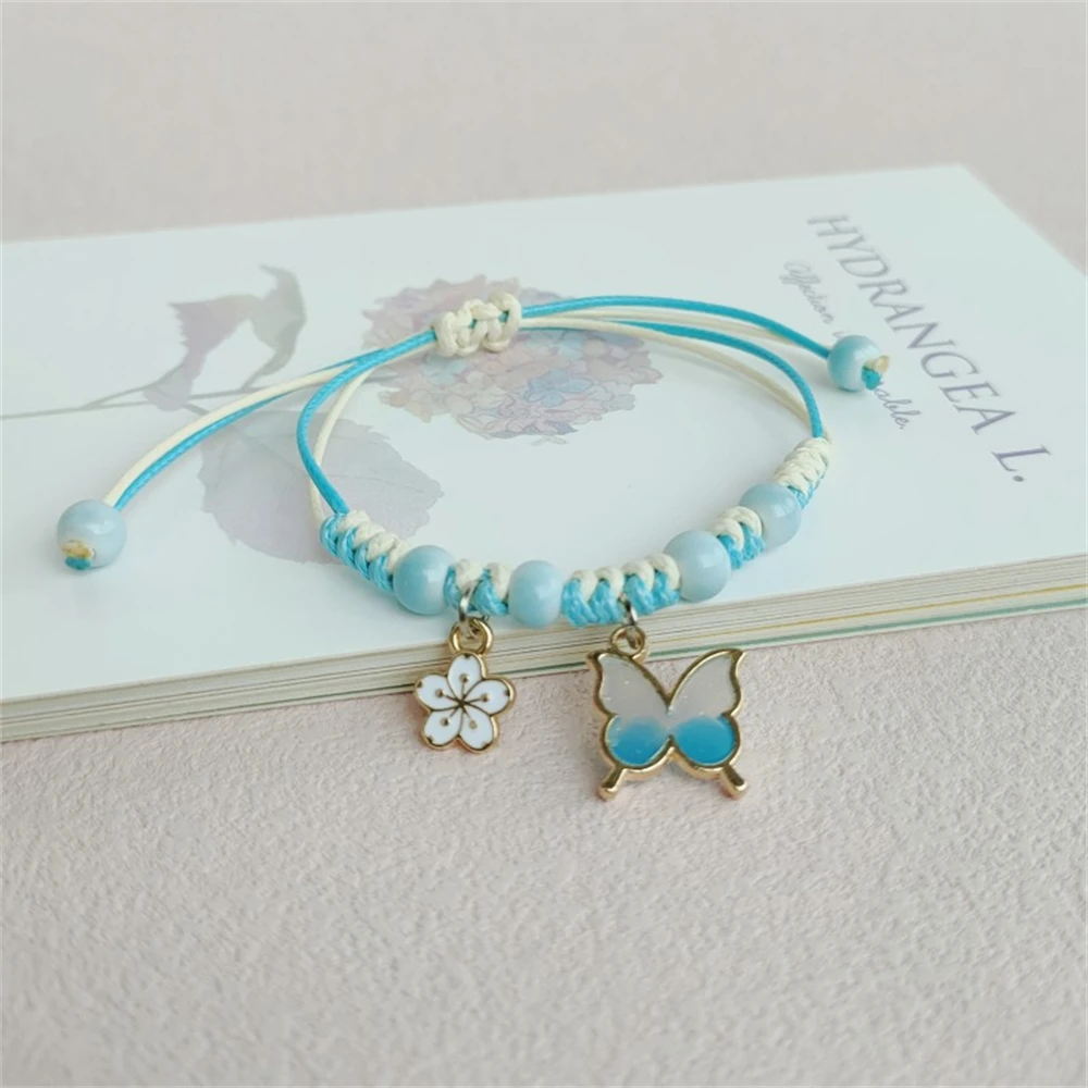 Handmade Butterfly Pendant Bracelet Summer Lucky Adjustable Woven Friendship Bracelet Jewelry For Women Teen Girls