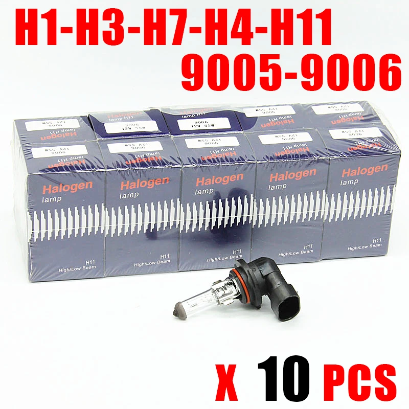 10PCS Car Halogen Lamp 55W H1 H3 H4 H7 H11 9005 HB3 9006 HB4 880 881 H13 Auto Halogen Bulb Fog Lights 12V 4300K Headlights Lamp
