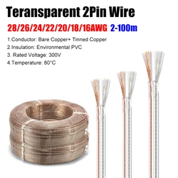 2Pin Transparent Electric Cable 28 -14 Gauge 12V Electrical Wire For Headphone LED Strips Home Theater Car Speaker Audio Stereos