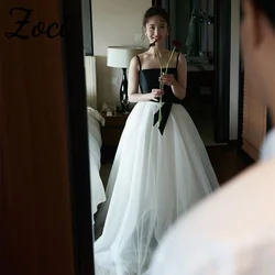 Zoci Simple Black White Korea Wedding Dresses Customized A Line Spaghetti Strap Bride Dress Photos Shoot Corset Performance Gown