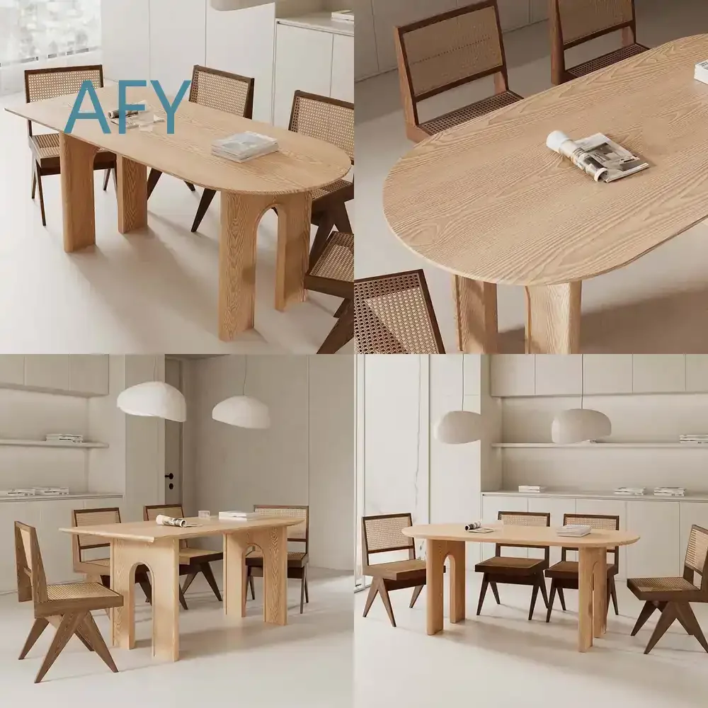 Nordic Solid Wood Dining Table Set for Small Spaces Oval Natural Wood Dining Table for Home Restaurant for IKEA MUJI Style