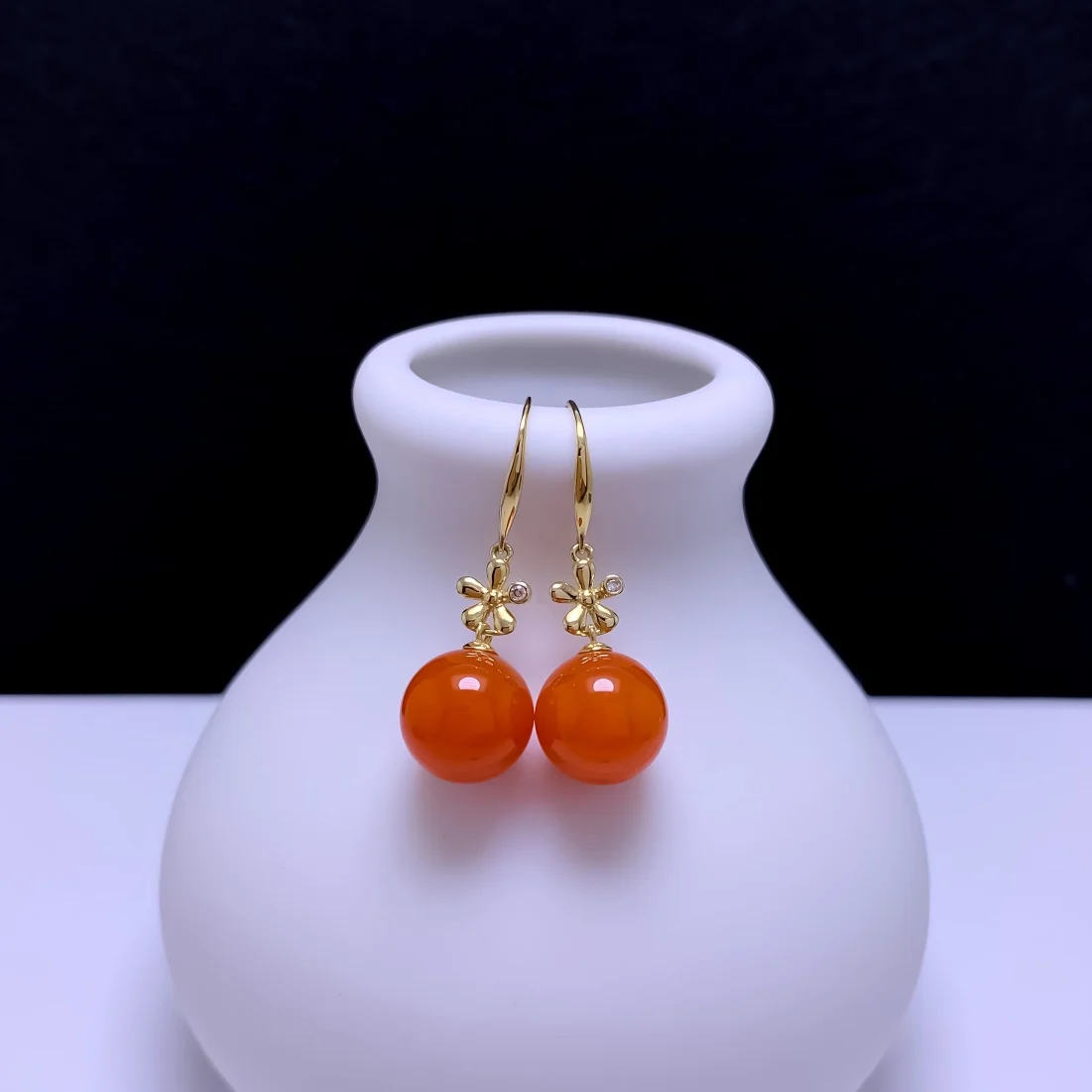 

shilovem 18K yellow Gold real Natural south Red agate stud earrings fine Jewelry wedding plant Christmas gift yze8.58.58889nh