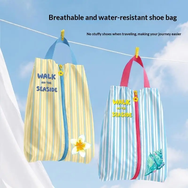 Water Resistant Shoe Storage Bag Breathable Cute Striped Print Zippered Pouch Great Gift for Travelers Gym Lovers