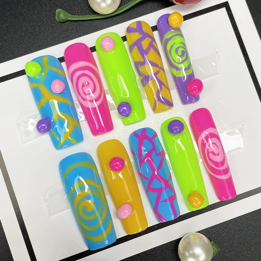 

Glamorous Glossy Acrylic Reusable Handmade Press on Nails Luxury Exquisite Colorful Ballerina Artificial Nails Charms Manicure