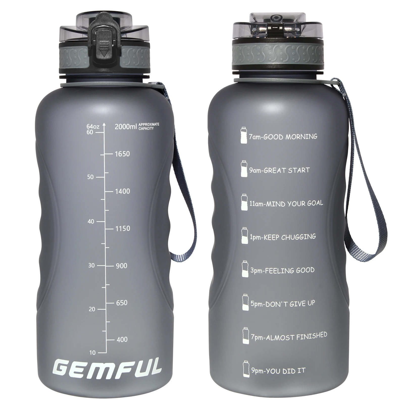 2000ml Water Bottle Large Capacity Motivational BPA-free Leak-proof Lid Drink Jugs with Time marker Sports Gym Outdoor