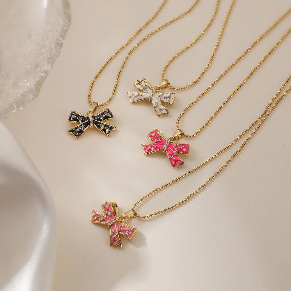 HECHENG,Fashion Exquisite Enamel Colored Bow Earrings necklace for Women Birthdays Gift