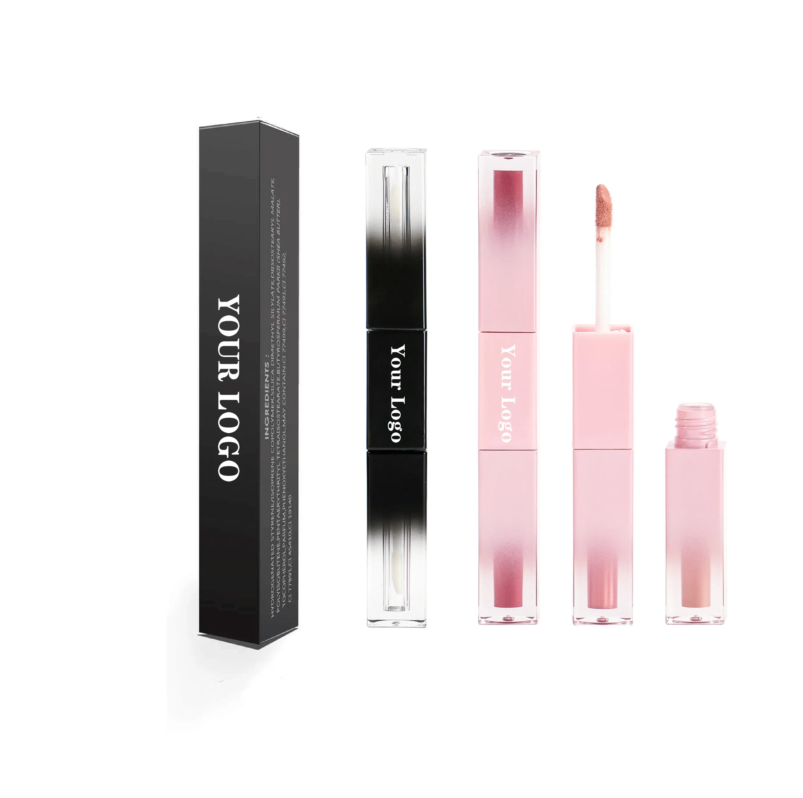 Logotipo personalizado Double Head Lip Gloss, Vegan Lipgloss, Batom Líquido, Impermeável, Maquiagem de Longa Duração, Cosméticos, Atacado, 20Pcs