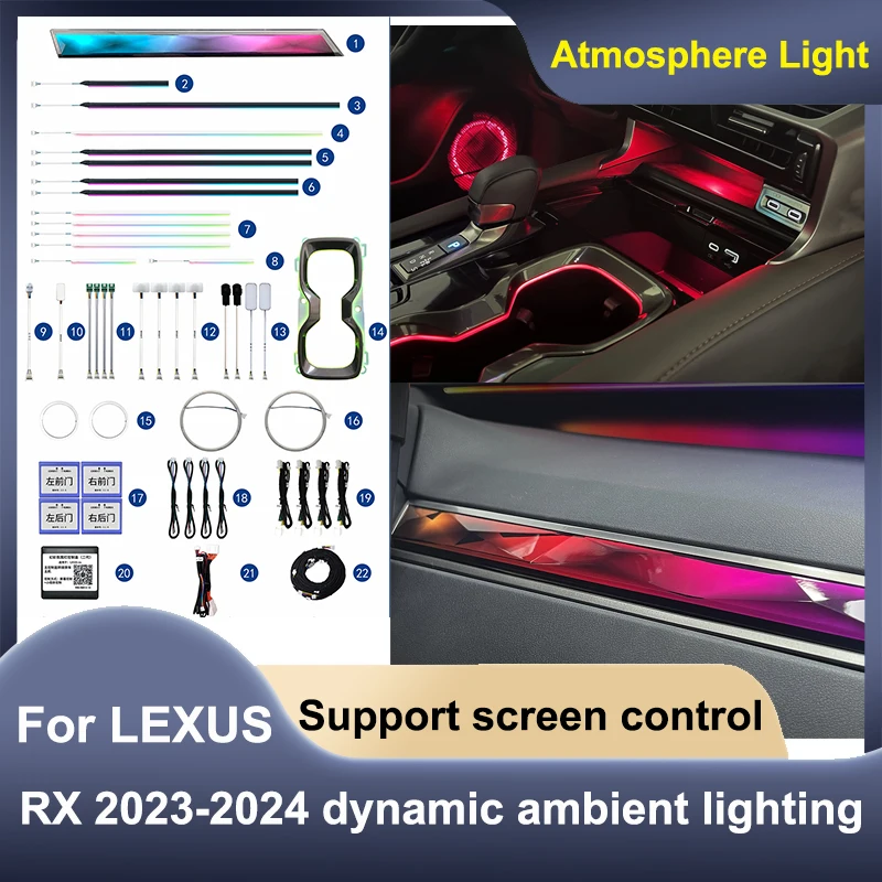 For Lexus RX 2023-2024 Ambient Light Interior LED Air Vent Nozzle Dashboard Car Door Decorative Lamp