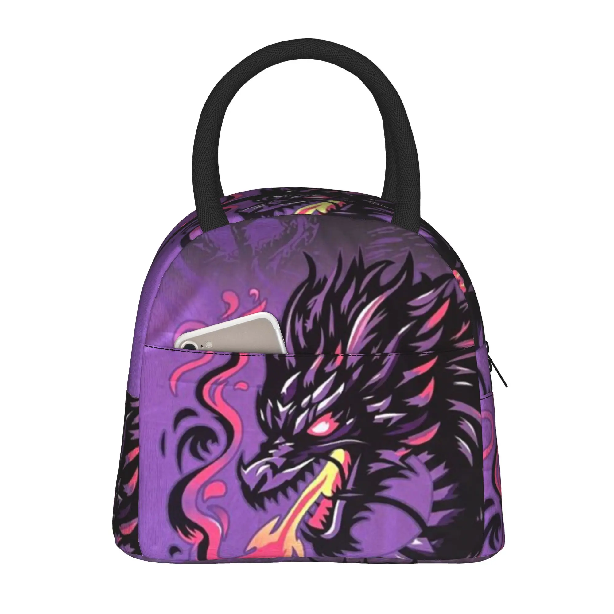Back to school season  Meal Bag Purple Black Dragon Fantasy Art Kawaii High Street Classic Solid Lunch Bag