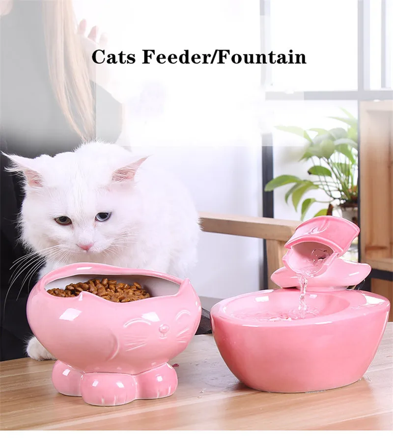 

Ceramic Cat Water Fountain,Dogs Drinker Bowls,Porcelain Cat Waterer Fountain, Pet Drinking 1.5L Charge Plug Pet water Dispenser