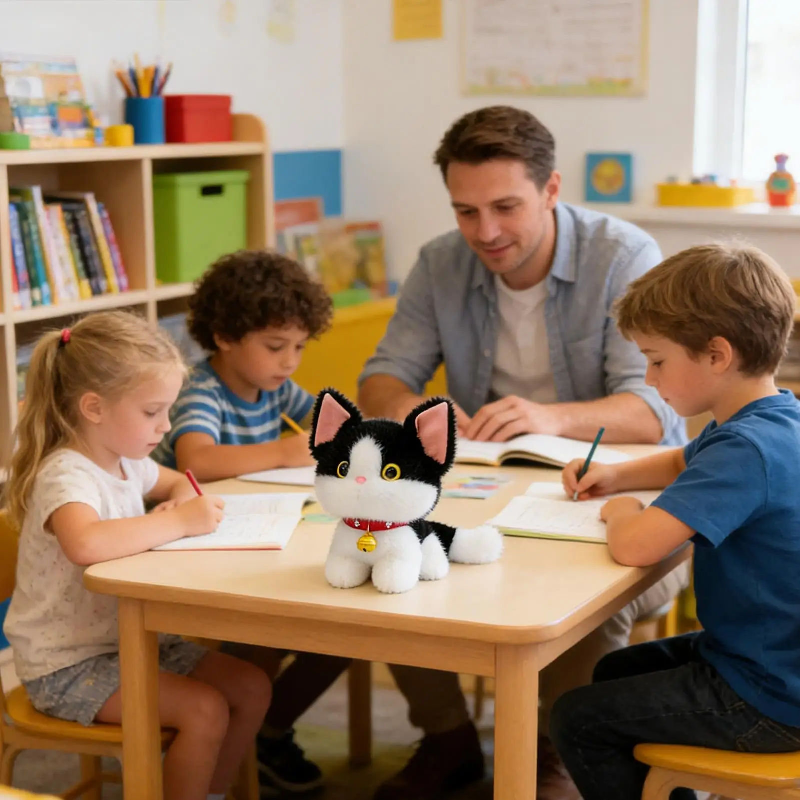 Chat animaux en peluche Adorable chaton de dessin animé doux avec cloche conception chats en peluche pour enfants filles garçons adulte amoureux des animaux de compagnie noël