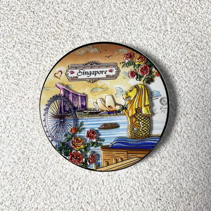 Singapore, Merlion Park, tourism memorial crafts, architectural landmarks 3d three-dimensional painting magnetic refrigerator