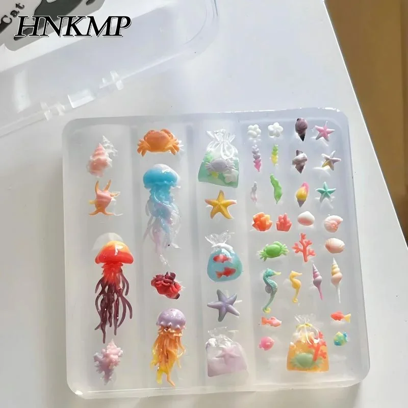 3D Ocean Series Silicone Nail Mold DIY Nail Art Decoration Jellyfish Starfish Shells Transparent Manicure Mold For Nails Crafts