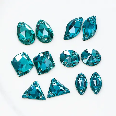 New Version of Blue Zircon Glass Rhinestones Mixed Sizes Flat Back Sewn on Seam Crystals Sparkling Clothing Accessories