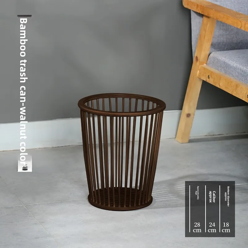 

Bohemian Style Bamboo Trash Can with Lid Creative Hollow-Out Rattan Waste Bin Chinese Style Storage Basket for Living Room Bedro