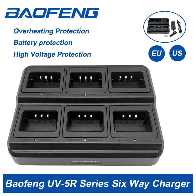 Baofeng UV-5R Six Way Multi Unit Charger Two Way Radio Charger Station For Baofeng UV-5R UV-5RE UV-5RA Walkie Talkie and Battery