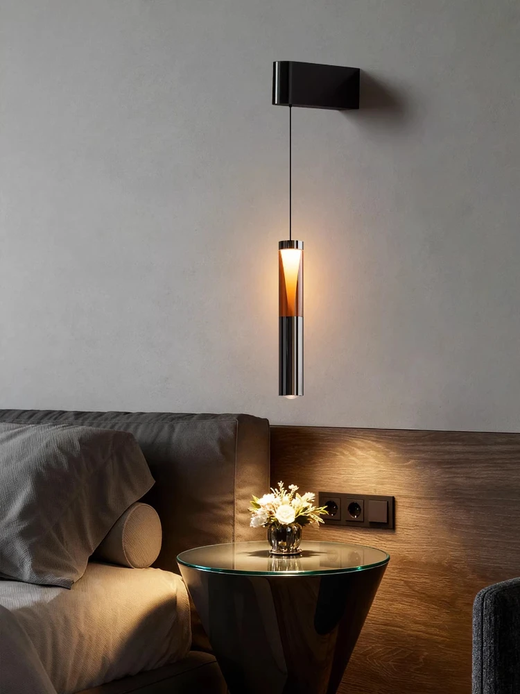 Italian style bedroom headboard wall, light luxury, minimalist, adjustable, hand swept, sensing, entrance hanging line light