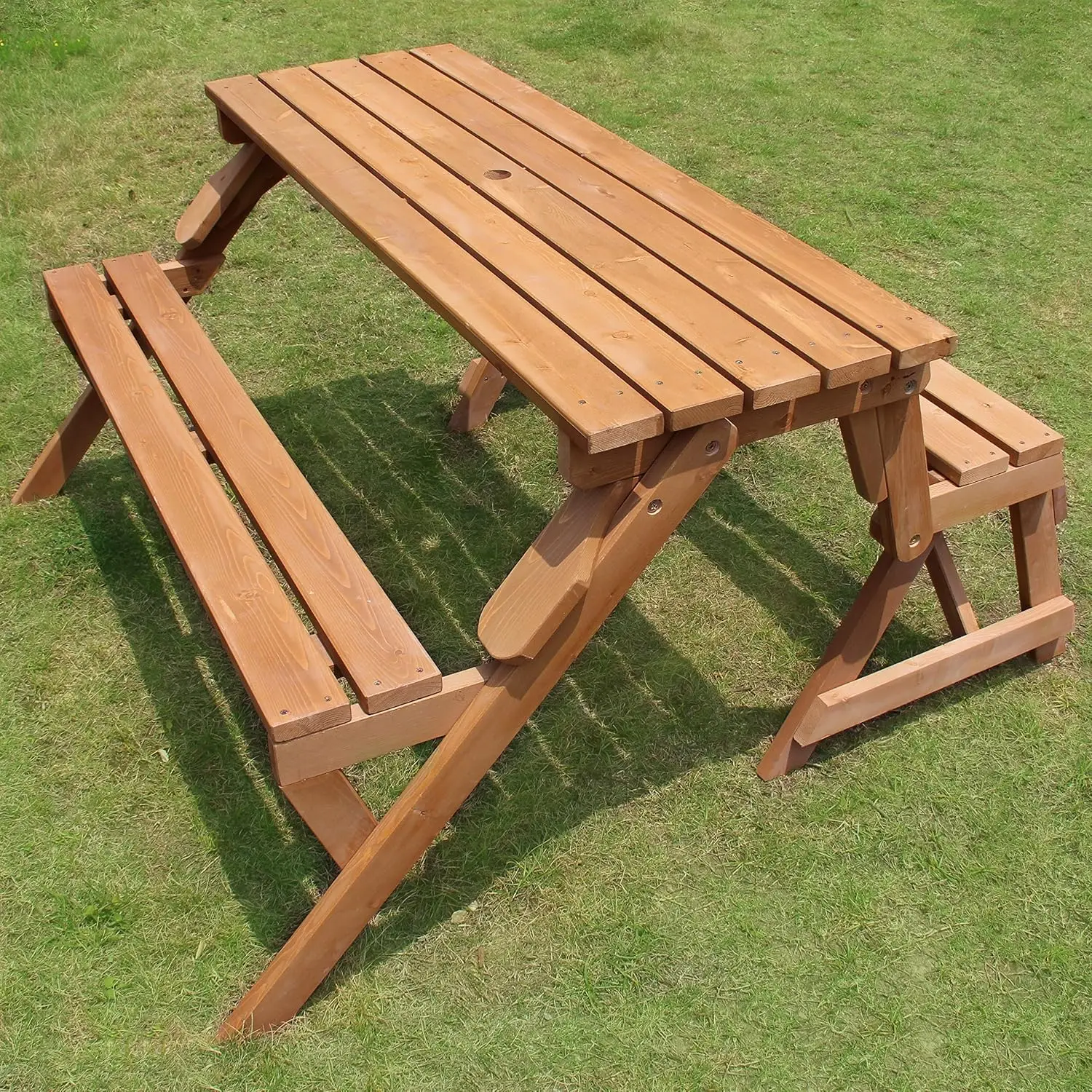 Wooden Picnic Garden Bench Outdoor Patio Dining Table, Natural,White