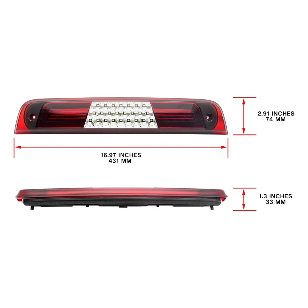 Third Brake Light Replacement For RAM 1500 Pickup Truck 2019-2023 LED Center High Mount Stop Lamp White Reverse Cab Roof Light