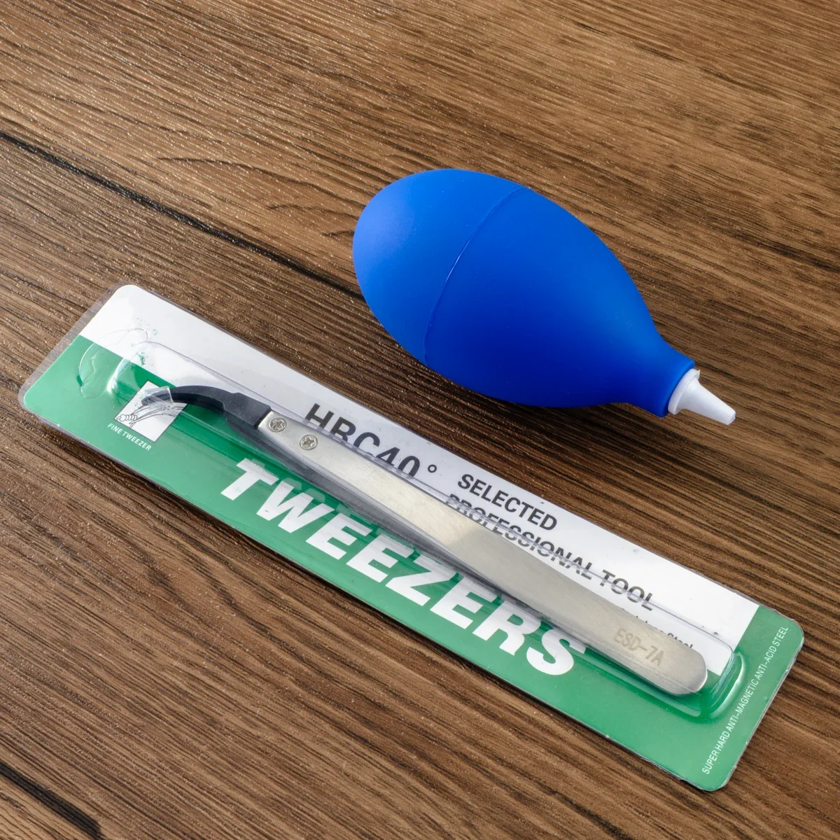 Stainless Steel Antistatic Carbon Fiber Tweezers+Air Dust BlowerFull Cleaning Air Pump Dust Blower Repair Tool For Watchmaker